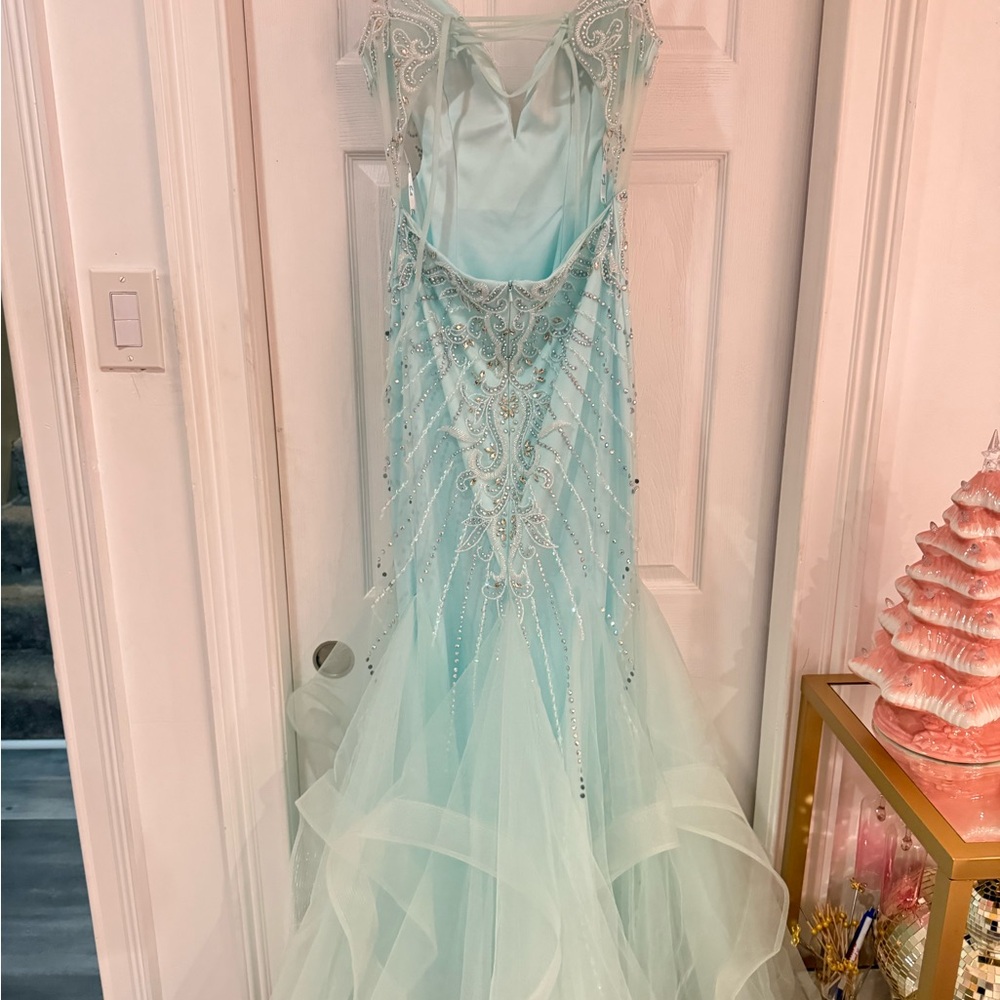 Light Blue Beaded Prom Dress - Picture 13 of 16